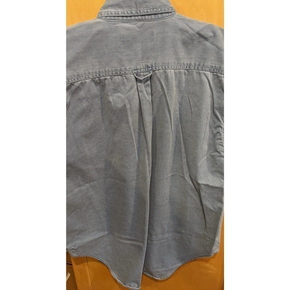 World Island shirt Denim Light Distressed Wash Cotton Short Sleeve Button Large - Picture 2 of 5